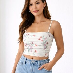 Joie Cream Floral Ruched Crop Tube Camisole Tank Top Straps M